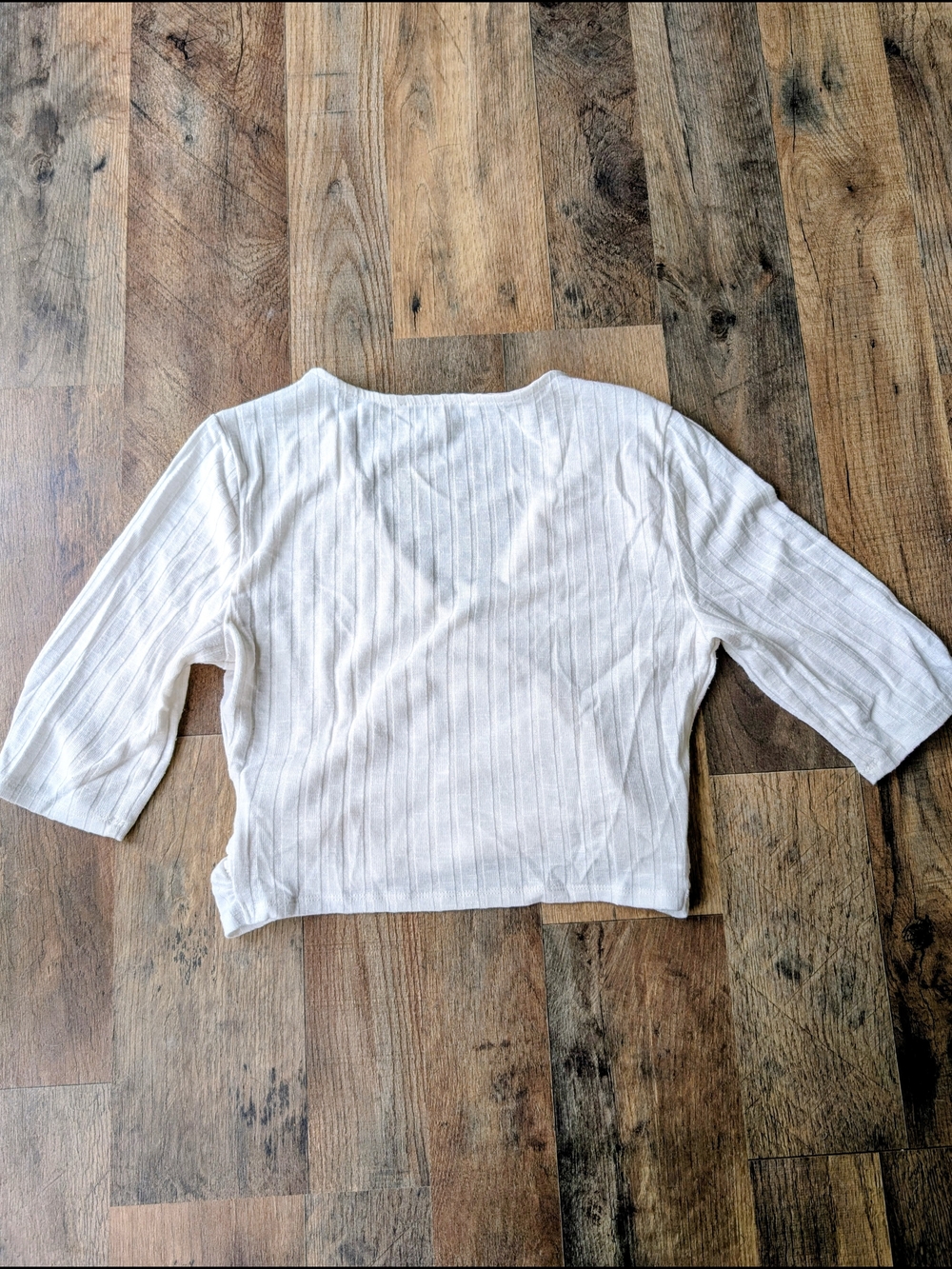 Express Cream Ribbed Wrap-Front Crop Top - Picture 3 of 3